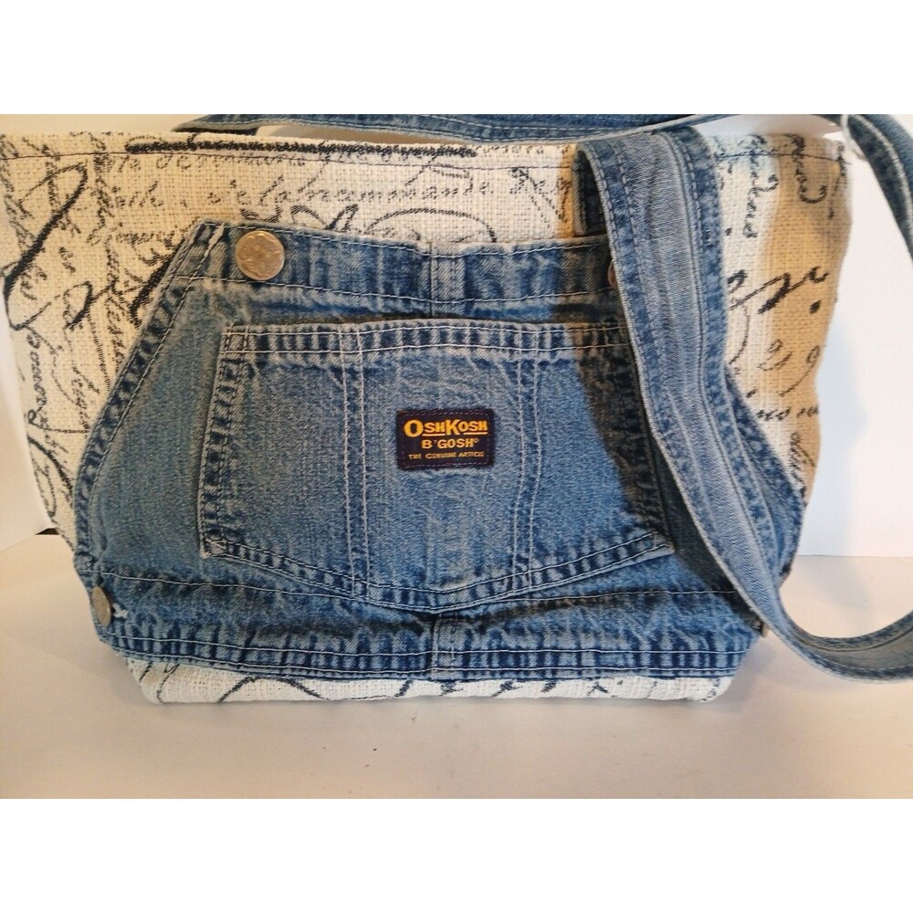Handmade Blue Jeans  Denim Purse 12'IN BLUE/ CREAM MADE WITH CHILD Oshkosh Bibs